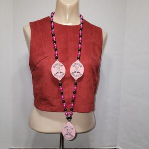 Queen Wench Pink & Black Mardi Gras Necklace / Beads